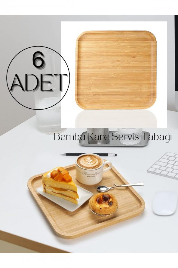 6 Adet Bambu Kare Servis Tabağı, Sunum Seti (20x20 cm) ürün görseli 1