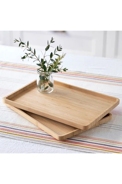 2 Adet Bambu Dikdörtgen Servis Tabağı, Sunum Seti (30x20 cm) - Resim 3