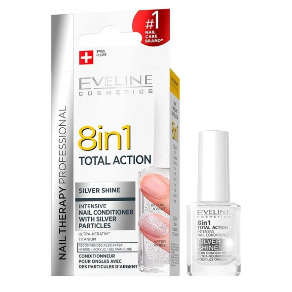 Eveline 8 in 1 Total Action Silver Shine Nail Conditioner 12ml | Tırnak Bakımı ürün görseli 1