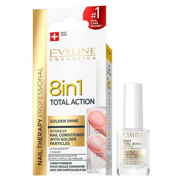 Eveline 8 in 1 Total Action Intensive Nail Conditioner with Gold Particles 12ml ürün görseli 1