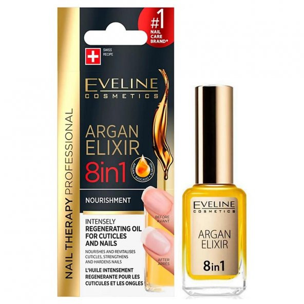 Eveline Argan Elixir 8 in 1  Nourishment Regenerating Oil 12ml | Tırnak Bakım Yağı ürün görseli 1