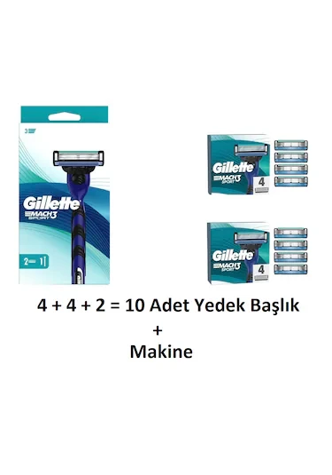 Gillette Mach3 Sport Makine 10 Yedek Tıraş Bıçağı ürün görseli 1