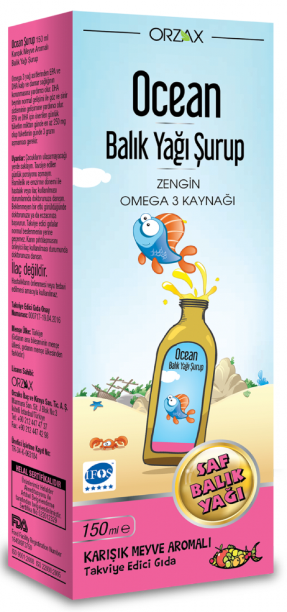 Orzax Ocean Balık Yağı Şurubu Karışık Meyve Aromalı 150ml ürün görseli 1
