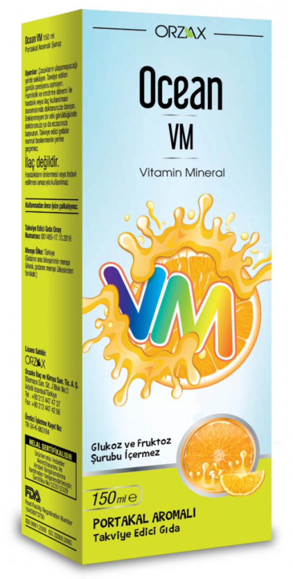 Orzax Ocean VM Vitamin Mineral Şurubu Portakal Aromalı 150ml ürün görseli 1