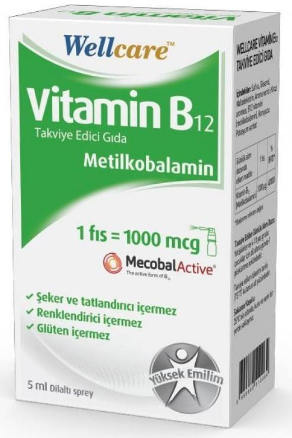 Wellcare Metilkobalamin Vitamin B12 1000mcg Dilaltı ürün görseli 1