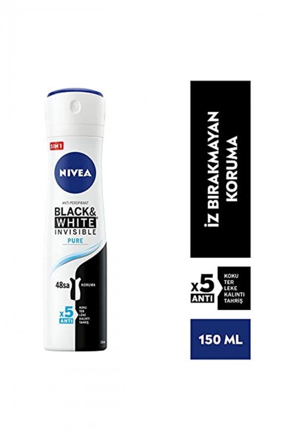 Nıvea Kadın Sprey Deodorant Black&white Invisible Pure 48 Saat ürün görseli 1