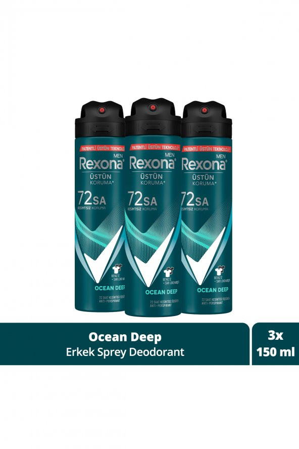 Rexona Men Erkek Sprey Deodorant Invisible Ocean Deep 72 Saat Kesintisiz Üstün Koruma 150 Mlx3 ürün görseli 1
