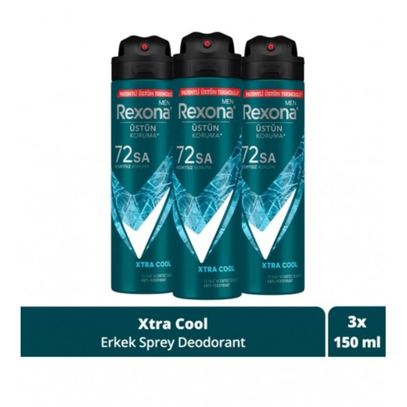 Rexona Men Erkek Sprey Deodorant Xtra Cool 72 Saat Kesintisiz Üstün Koruma 150 Ml X3 ürün görseli 1