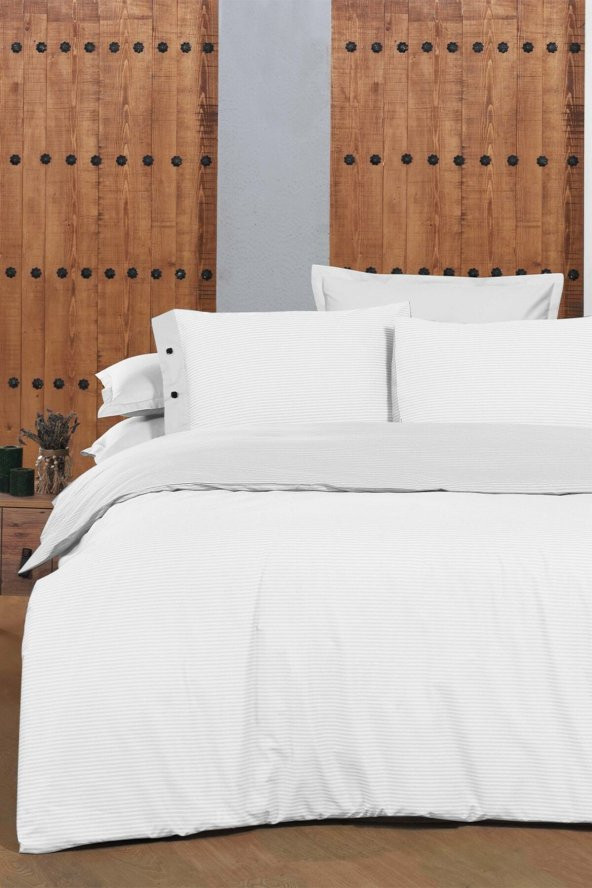 New Fancy Stripe Beyaz King Size (battal Boy) 100 Pamuk Çizgili Nevresim Takımı ürün görseli 1