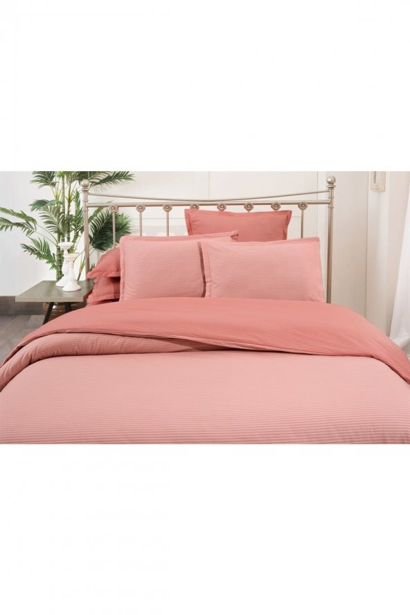 Solid Fancy Stripe Poplin Nevresim Takımı King Size V3 - Resim 2