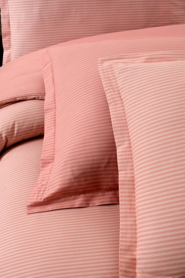 Solid Fancy Stripe Poplin Nevresim Takımı King Size V3 - Resim 3