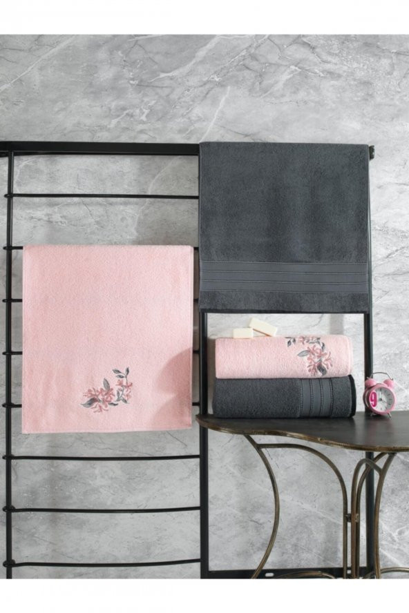 Colorful Hamam Seti 4 Lü Havlu Antrasit-açık Pembe ürün görseli 1