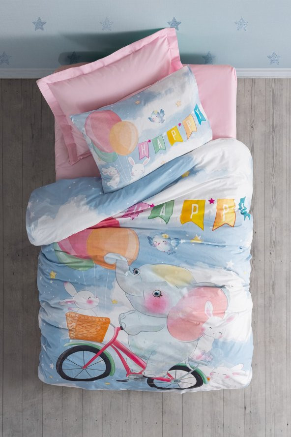 Junior Tek Kişilik Nevresim Takımı Happy Pembe ürün görseli 1