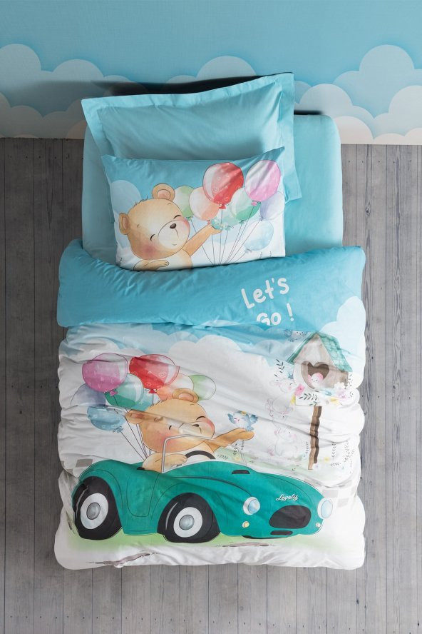 Junior Tek Kişilik Lastikli Çarşaflı Nevresim Takımı Buddy Mavi ürün görseli 1