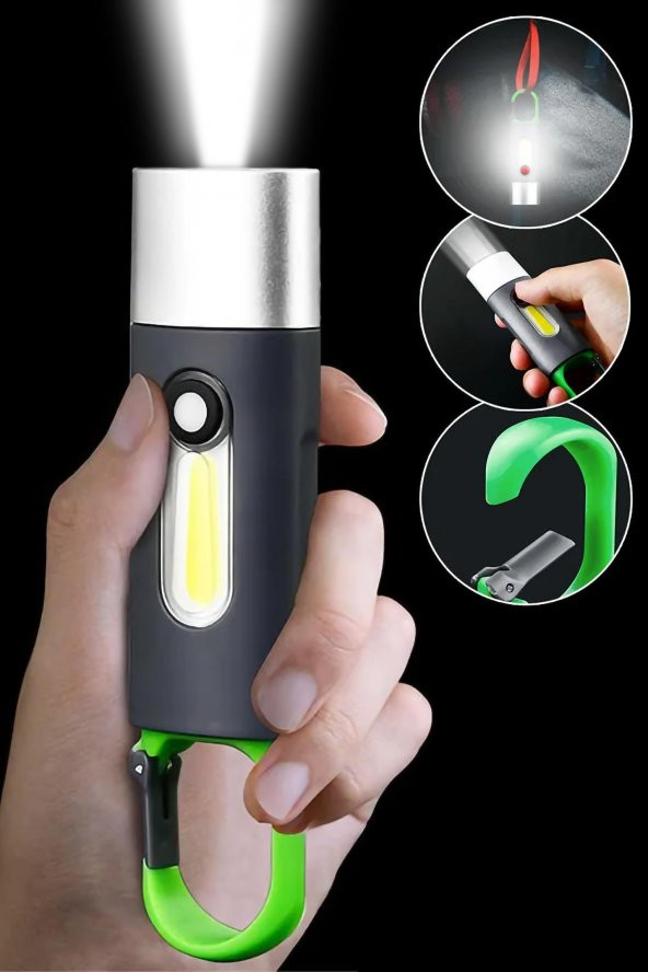 4 Modlu Şarjlı El Feneri COB LED USB Kamp Outdoor Avcılık Lambası Kancalı 400 Lümen 3W ürün görseli 1