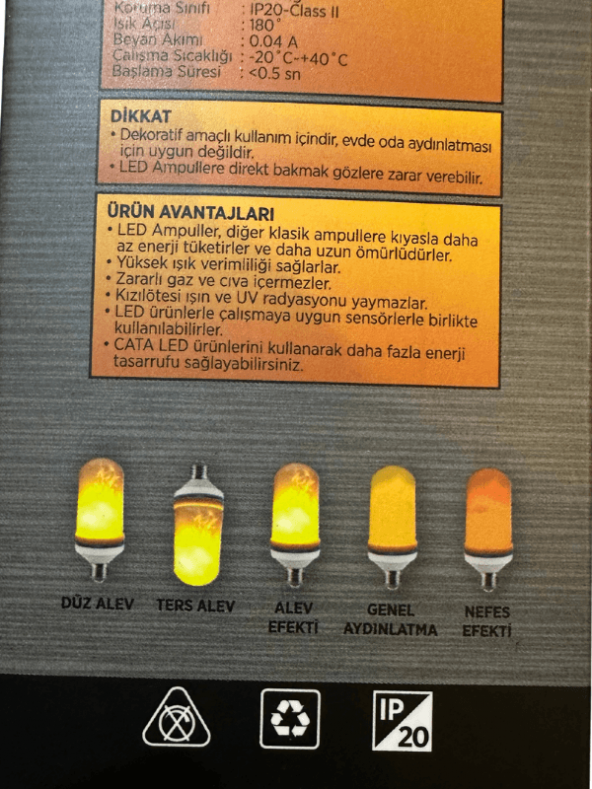 Cata CT-4059 5W (Amber Işık) E27 Duylu Led Alev Ampul - Resim 3