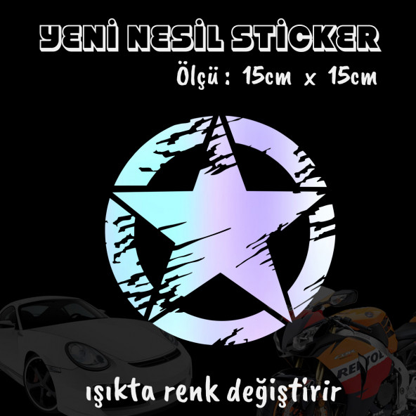 old star askeri yıldız  2 adet motosiklet depo yanı oto sticker Hologram model Motosiklet kask atv laptop cam uyumlu ürün görseli 1