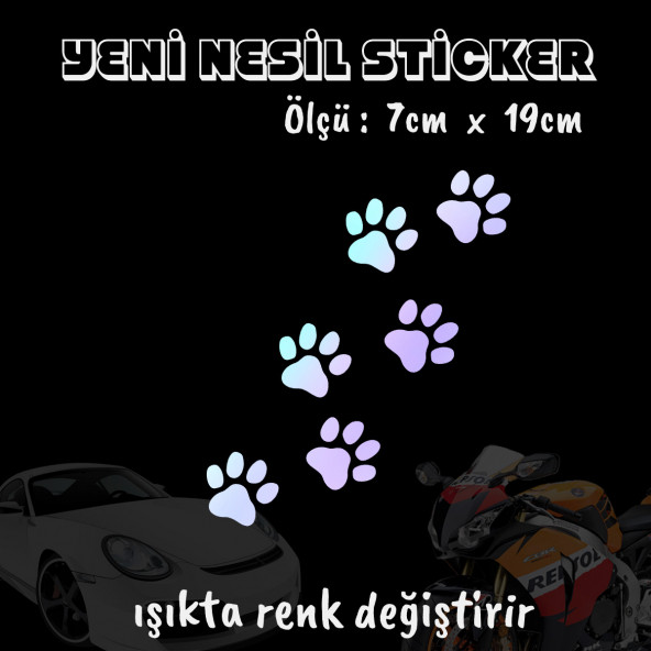 kedi hayvan pati izi oto sticker 2 adet  Hologram model Motosiklet kask atv laptop cam uyumlu ürün görseli 1