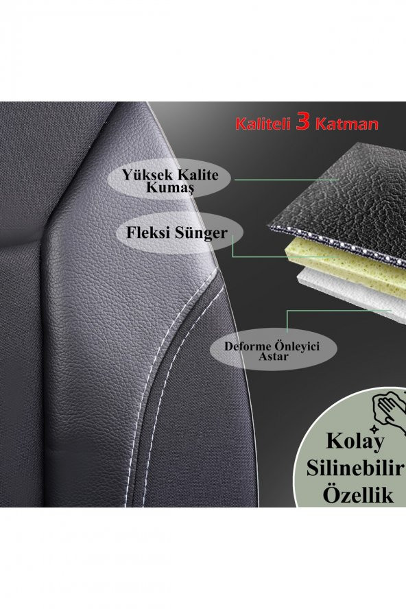 Peugeot 307 Uyumlu Özel Tasarım Oto Koltuk Kılıfı Seti Classy ürün görseli 1
