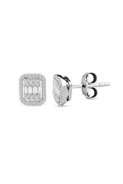 Modern Tasarım 0.28 Ct Baget Kare Tektaş Küpe ürün görseli 1