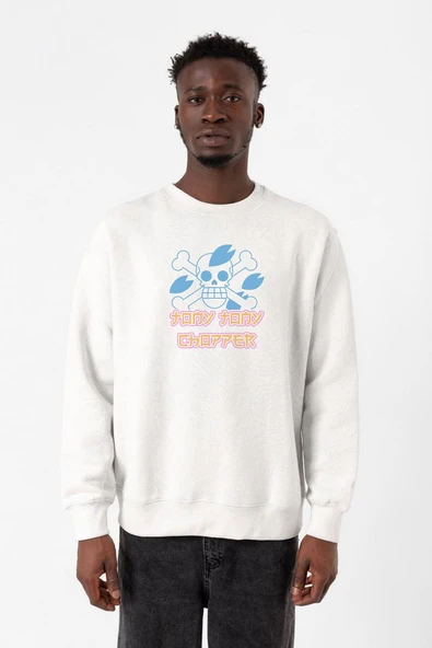 One Piece Anime Tony Tony Chopper Jolly Roger Beyaz Erkek 2ip Sweatshirt ürün görseli 1