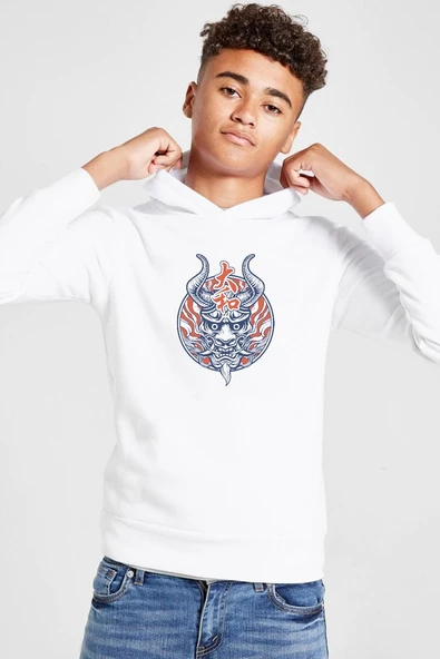 One Piece Anime Yamato Mask Beyaz Çocuk 3ip Kapşonlu  Sweatshirt ürün görseli 1