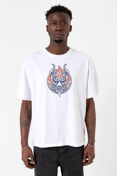 One Piece Anime Yamato Mask Beyaz Erkek Oversize Tshirt ürün görseli 1