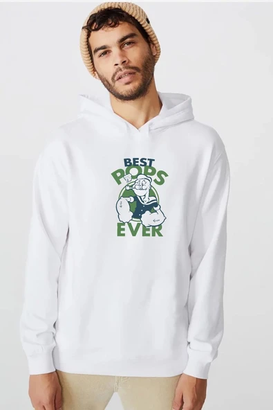 Popeye Best Pops Ever Beyaz Erkek 3ip Kapşonlu  Sweatshirt ürün görseli 1