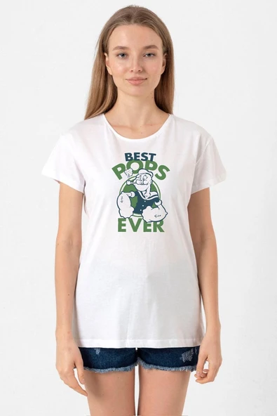 Popeye Best Pops Ever Beyaz Kadın Bisikletyaka Tshirt ürün görseli 1