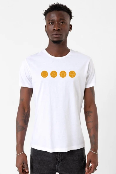 Squid Game Dalgona Candy Beyaz Erkek Bisikletyaka Tshirt ürün görseli 1