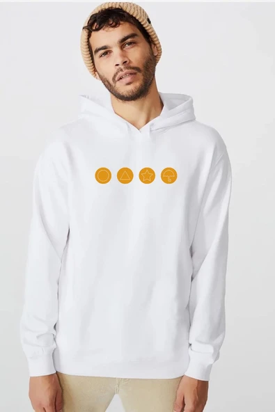 Squid Game Dalgona Candy Beyaz Erkek 3ip Kapşonlu  Sweatshirt ürün görseli 1