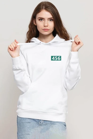 Squid Game Player 456 Beyaz Kadın 3ip Kapşonlu Sweatshirt ürün görseli 1