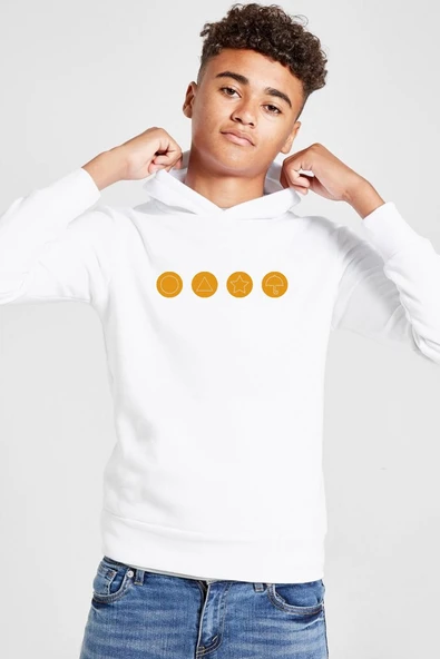 Squid Game Dalgona Candy Beyaz Çocuk 3ip Kapşonlu  Sweatshirt ürün görseli 1
