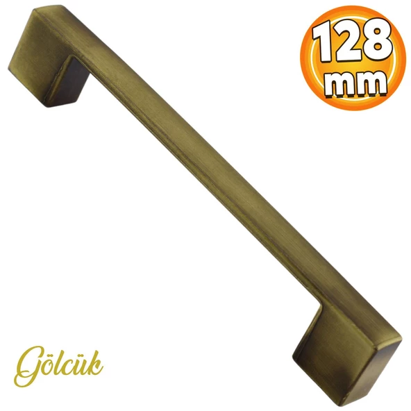 Gölcük Düz Metal Eskitme Antik Sarı 128 mm Mobilya Mutfak Çekmece Dolap Dolabı Kulpu Kulbu Kulpları ürün görseli 1