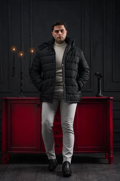 Advante Slimfit Çıtçıt Ve Fermuar Kapamalı Kapşonlu Erkek Kapitone Mont ürün görseli 1