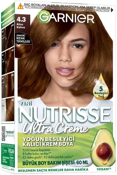 Garnier Nutrisse Yoğun Besleyici Kalıcı Krem Saç Boyası 4.3 Altın Kahve ürün görseli 1