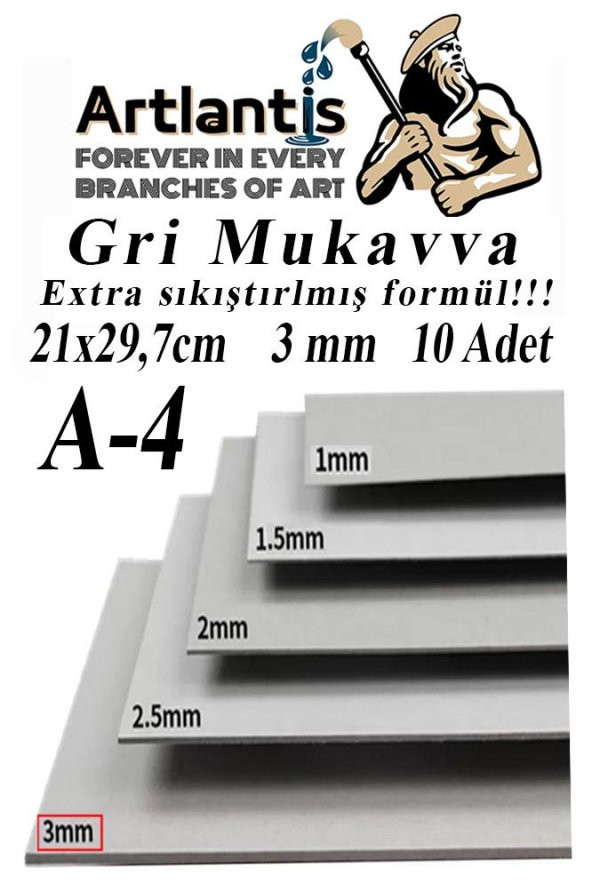 A4 Mukavva Gri 3 mm 10 Adet 1 Paket 21x29.7 cm A-4 Mukavva 3 mm Kalınlığında A-4 Mukavva ürün görseli 1