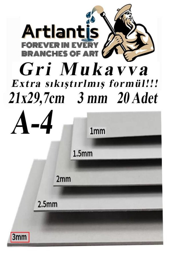 A4 Mukavva Gri 3 mm 20 Adet 1 Paket 21x29.7 cm A-4 Mukavva 3 mm Kalınlığında A-4 Mukavva ürün görseli 1