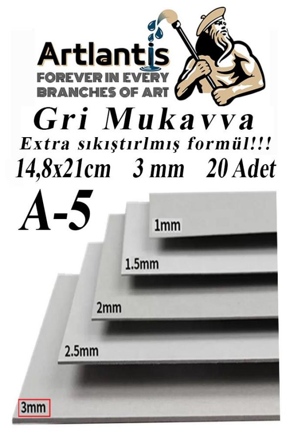 A5 Mukavva Gri 3 mm 20 Adet 1 Paket 14,8x21 cm A-5 Mukavva 3 mm Kalınlığında A-5 Mukavva ürün görseli 1