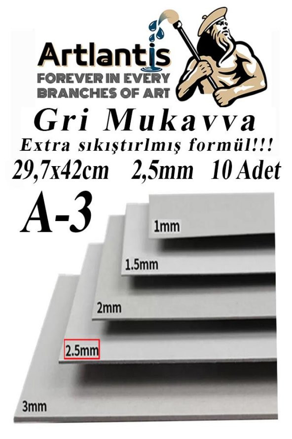 A3 Mukavva Gri 2.5 mm 10 Adet 1 Paket 29.7x42 cm A-3 Mukavva 2,5 mm Kalınlığında A-3 Mukavva ürün görseli 1
