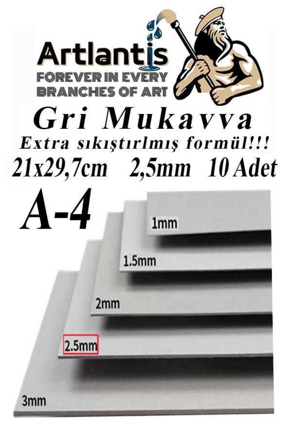 A4 Mukavva Gri 2.5 mm 10 Adet 1 Paket 21x29,7 cm A-4 Mukavva 2,5 mm Kalınlığında A-4 Mukavva ürün görseli 1