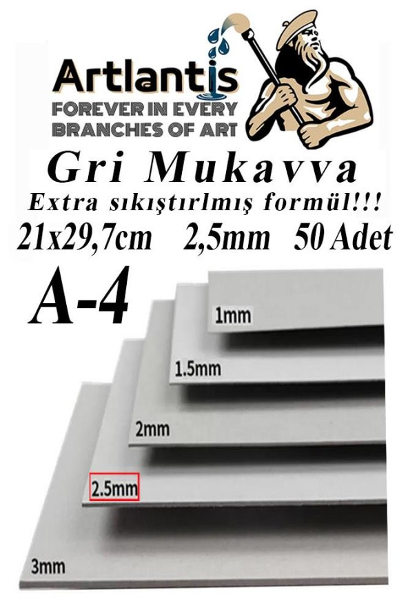 A4 Mukavva Gri 2.5 mm 50 Adet 1 Paket 21x29,7 cm A-4 Mukavva 2,5 mm Kalınlığında A-4 Mukavva ürün görseli 1