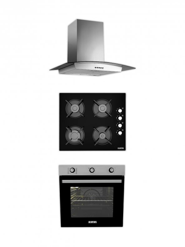 ALVEUS İBER 615 INOX SİYAH 3LÜ ANKASTRE SET (İBERINOX-GLS640SİYAH-615INOX) ürün görseli 1