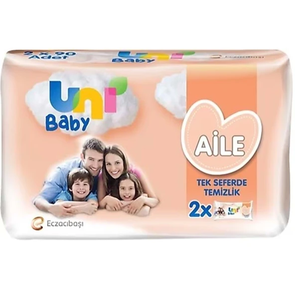 Uni Baby Islak Havlu Mendil 90 Yaprak Aile (2 Li PK) 180 Yaprak Plastik Kapaklı ürün görseli 1