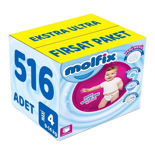 Molfix Külot Bebek Bezi 4 Beden 9-14 KG Maxi 516 Adet Ekstra Ultra Fırsat Pk ürün görseli 1