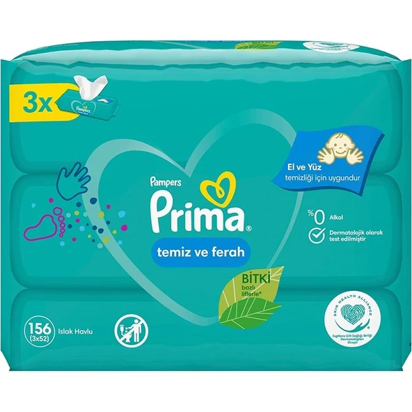 Prima Islak Havlu Mendil Temiz ve Ferah (Bitki Bazlı) 52 Yaprak (3 Lü Pk) 156 Yaprak ürün görseli 1