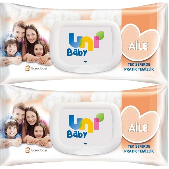 Uni Baby Islak Havlu Mendil 90 Yaprak Aile (2 Li Set) 180 Yaprak Plastik Kapaklı ürün görseli 1