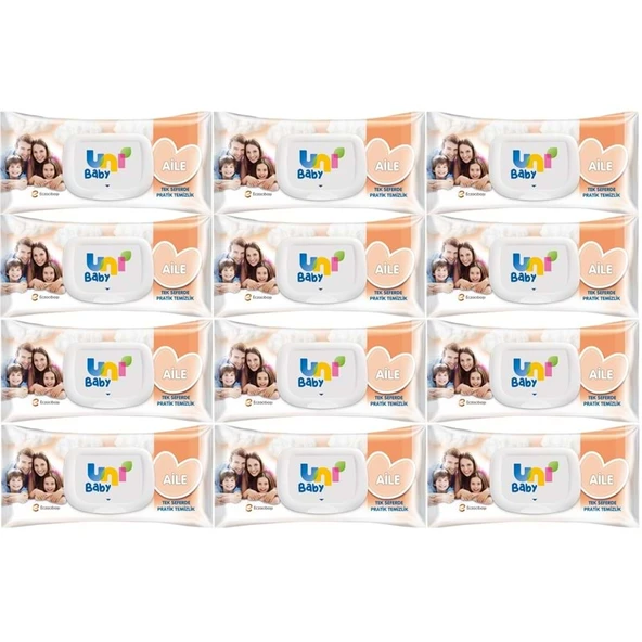 Uni Baby Islak Havlu Mendil 90 Yaprak Aile (12 Li Set) 1080 Yaprak Plastik Kapaklı ürün görseli 1