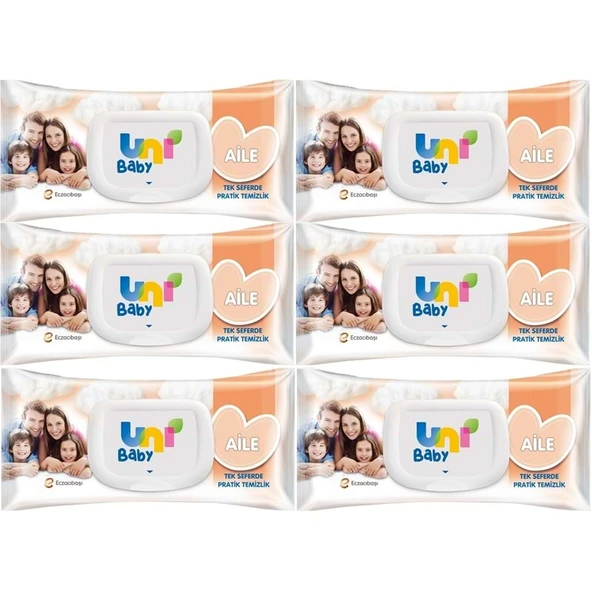 Uni Baby Islak Havlu Mendil 90 Yaprak Aile (6 Lı Set) 540 Yaprak Plastik Kapaklı ürün görseli 1