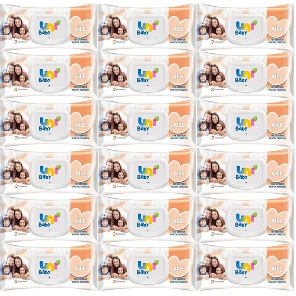 Uni Baby Islak Havlu Mendil 90 Yaprak Aile (18 Li Set) 1620 Yaprak Plastik Kapaklı ürün görseli 1